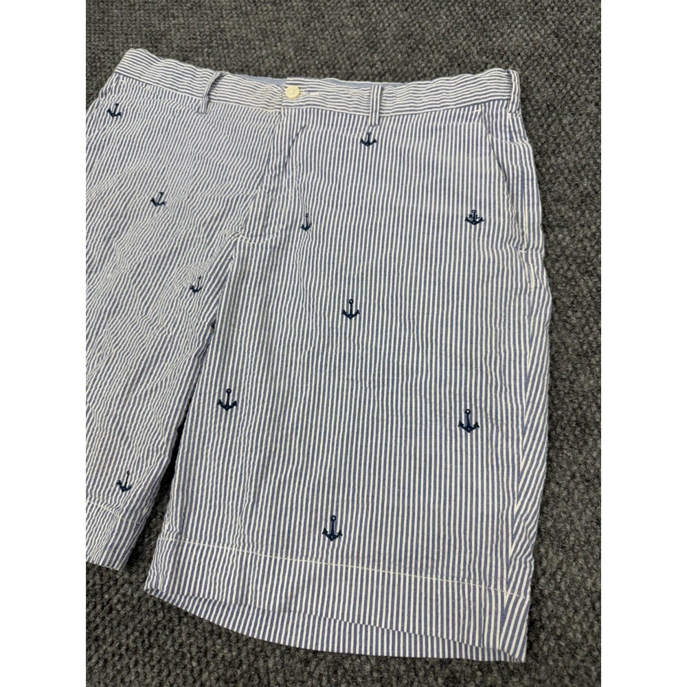 Polo Ralph Lauren Chino Shorts Men's 34 Blue White Striped Anchor Classic Fit 9" - Picture 2 of 8